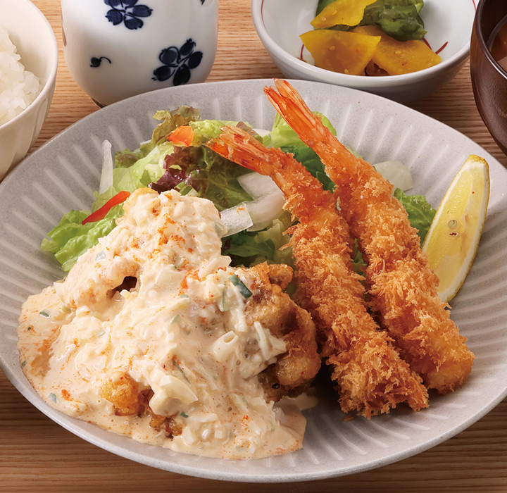 夢見亭の永金南蛮と海老フライ定食